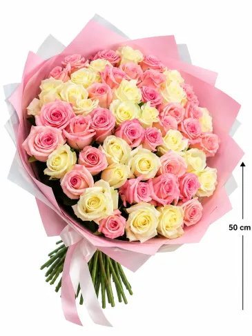 Buchet din 51 de trandafir alb-roz „Eliza
