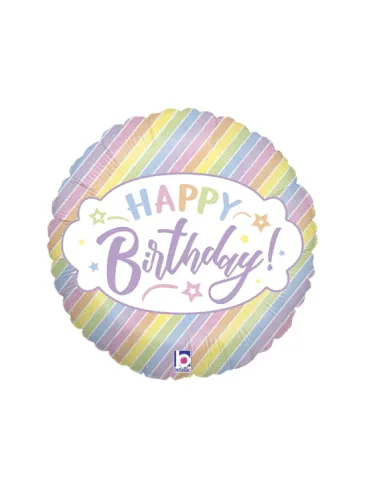 Фольгированный круглый шар в нежных оттенках "Happy Birthday"