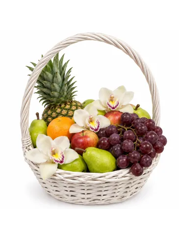Gift basket with fruits and orchids
