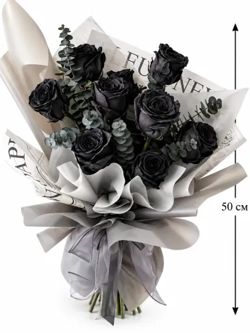 Bouquet of black rose and eucalyptus