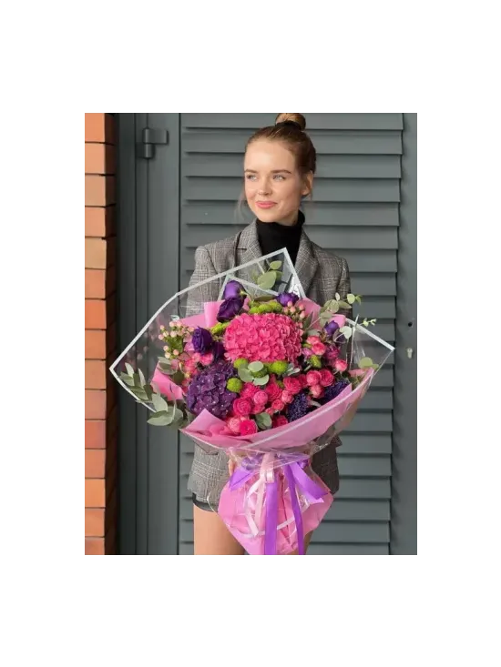 Bouquet of hydrangea, roses, eucalyptus, and spray roses "Anastasia"
