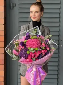 Bouquet of hydrangea, roses, eucalyptus, and spray roses "Anastasia"